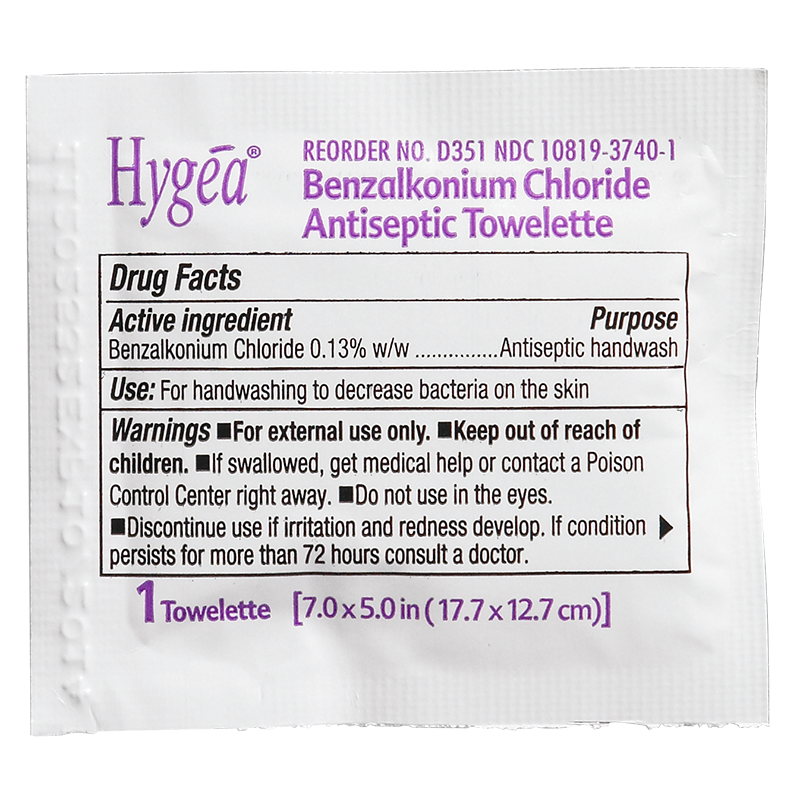 Hygea Benzalkonium Chloride Antiseptic Towelettes
