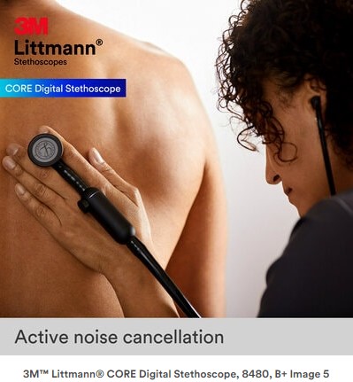 Littmann CORE Digital Stethoscope Black Chestpiece, Tube, Stem and Headset, 27 inch