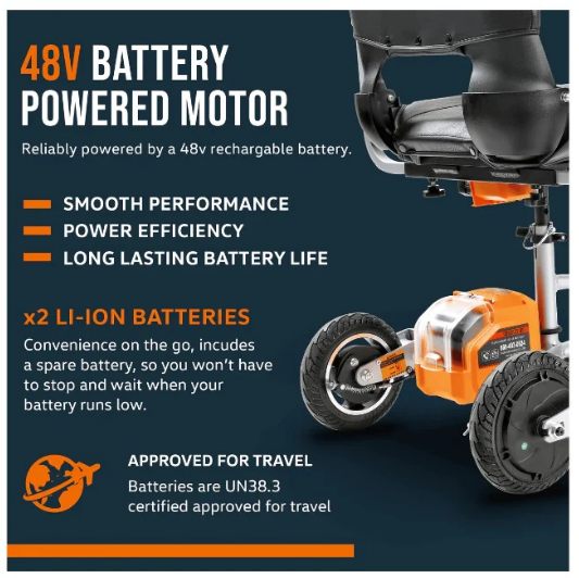 3 Wheeled Lightweight Long Range with Extra Battery Folding Mobility Scoote