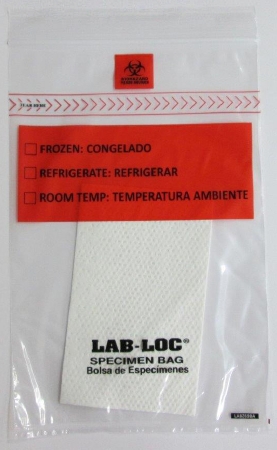 Lab-Loc Specimen Bags 6" x 9" with Removable Biohazard Symbol and Absorbent Pad