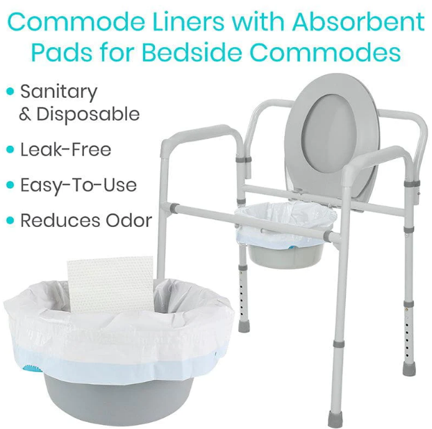Commode Liners with Absorbent Pads - Disposable & Leakproof