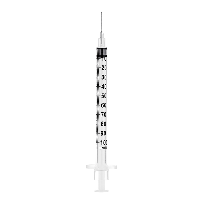 Insulin Syringe with Fixed Needle 28G x 1/2" (U-100 Insulin Only) (PE Bag)
