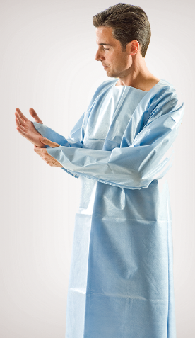 AAMI Level 2 Protective Gown, Thumb Loop, OTH Easy Tear Neck, Blue, Poly