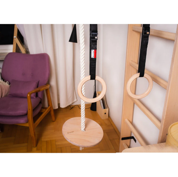 111+A204 Solid Beech Wood Wall Bars with Adjustable Pull Up Bar and Gymnastic Accessories for Kids Room