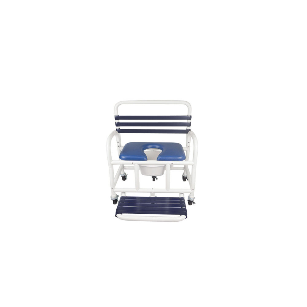 30" Internal Width Deluxe New Era Patented Infection Control Shower Commode Chair with Commode Pail and Soft Touch Folding Footrest
