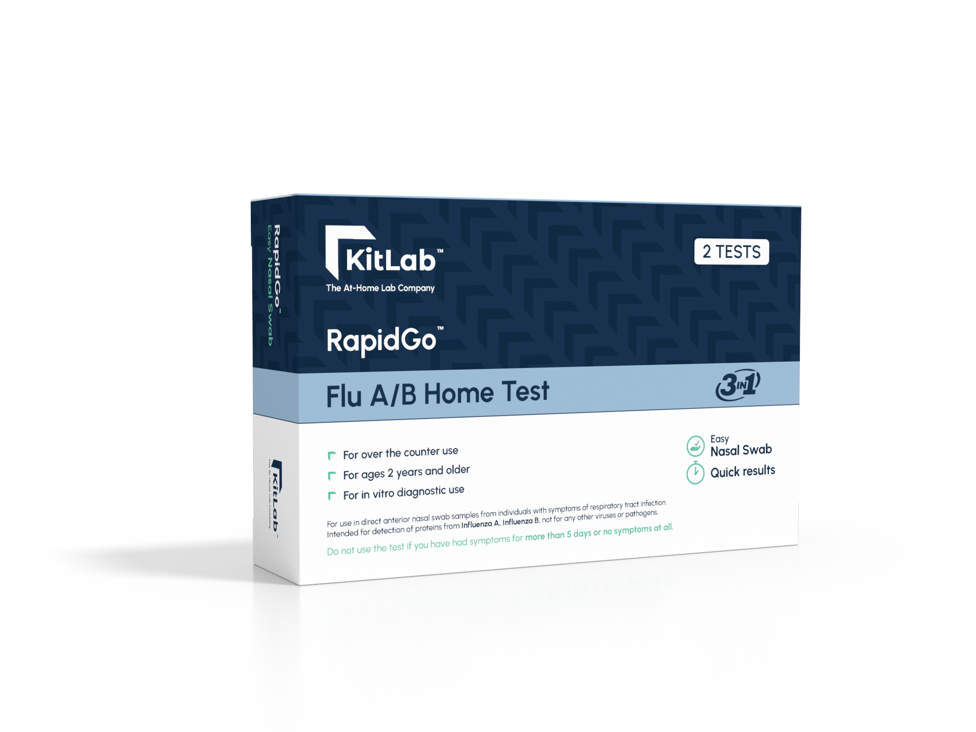 RapidGo Flu A/B & Covid-19 Home Test - 2 Test Kit
