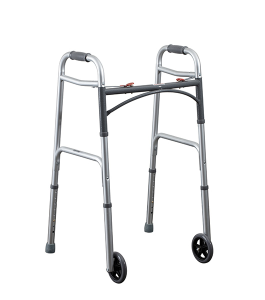 Adult 2 Button Folding Walker with 5" Wheels