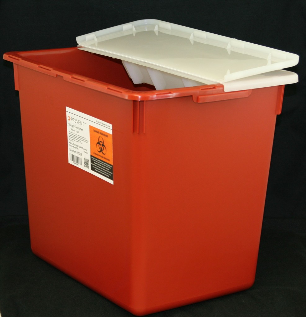 Sharps Container 7 Gallon, Red Base/ Translucent Hinged Opening Lid