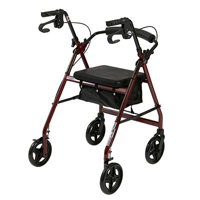 Aluminum Rollator Rolling Walker with Fold Up and Removable Back Support and Padded Seat