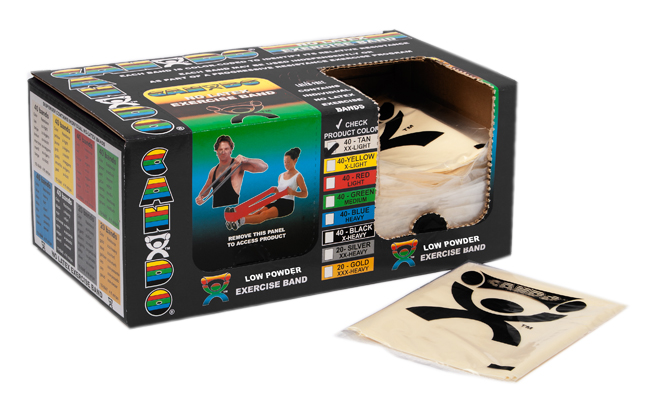 4' Length Low Powder Pre Cut Exercise Band in Dispenser Box