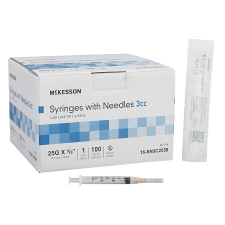 Mckesson Standard Hypodermic Syringe with Needle McKesson 3 mL 5/8 Inch ...