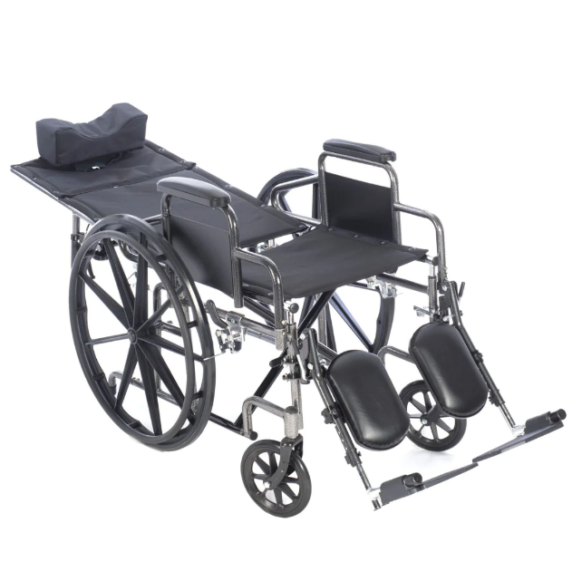Reclining Wheelchair with Rear Anti Tippers & Elevating Leg Rests