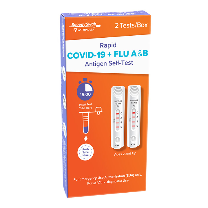 SpeedySwab Rapid COVID-19 + Flu A&B Antigen Self Test - 2 Tests Box