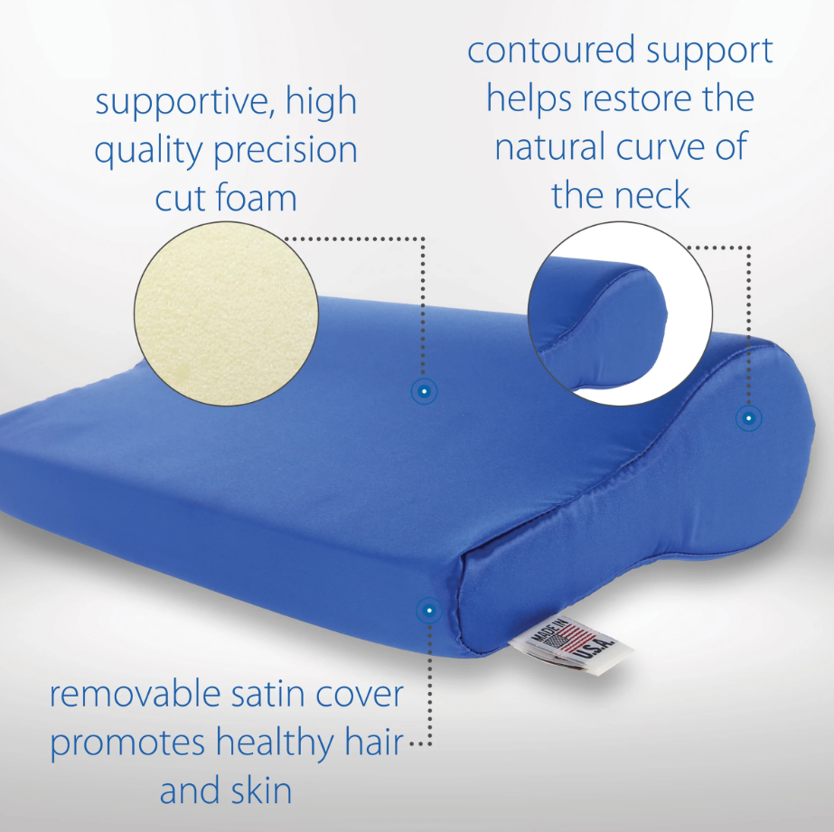Contour Cervical Pillow, Satin Cover, Blue