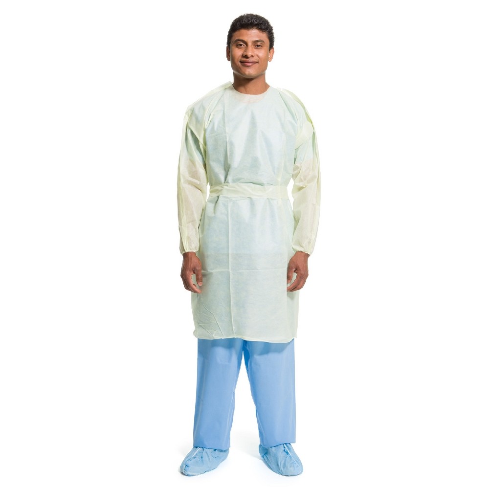 Basics Tri Layer AAMI2 Isolation Gown, Yellow, Elastic Cuff