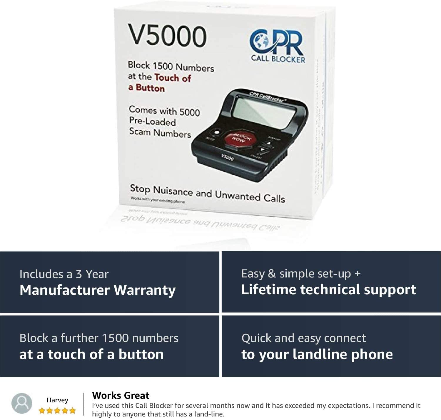 CPR Call Blocker V5000 With 6500 Number Blocking for Landline Phones