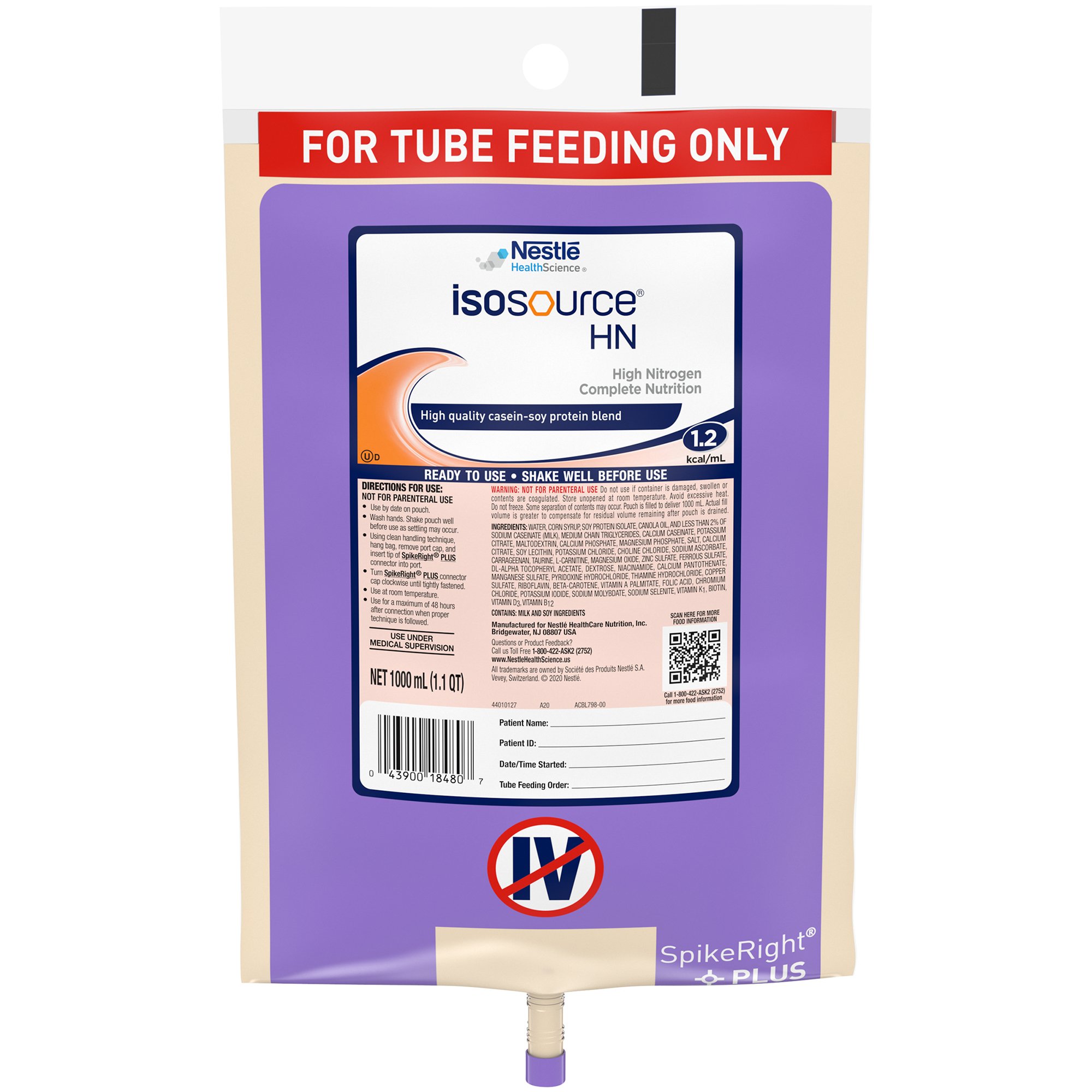 Isosource HN, Unflavored, SpikeRight Plus, 1000 ml