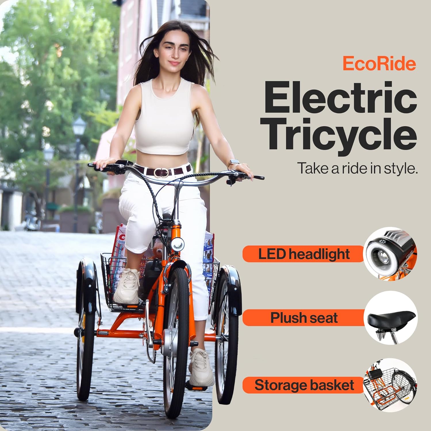 EcoRide Electric Tricycle + Bike Lock and Tire Pump Kit