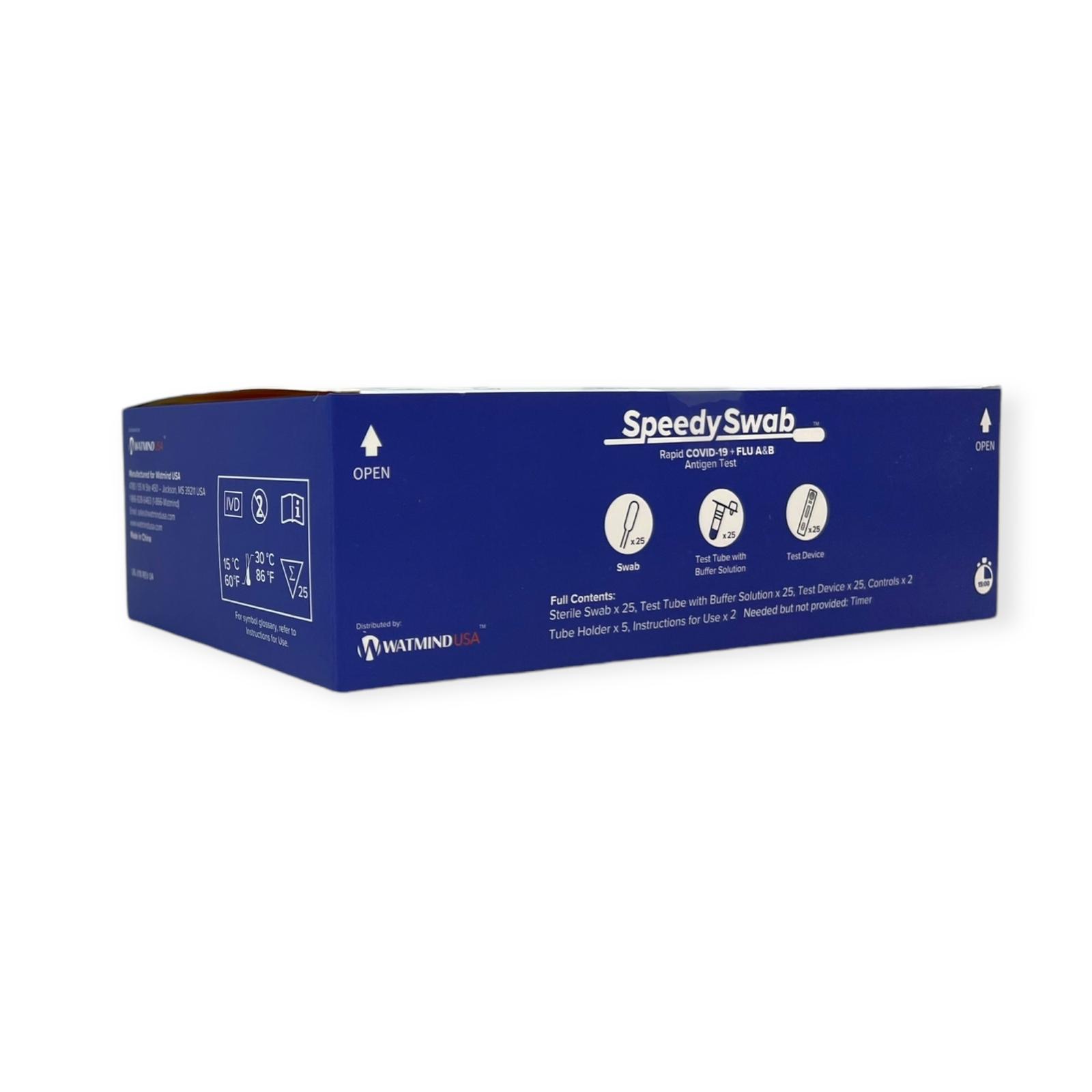 SpeedySwab POC Rapid Covid-19 + Flu A&B Antigen Tests - Box of 25