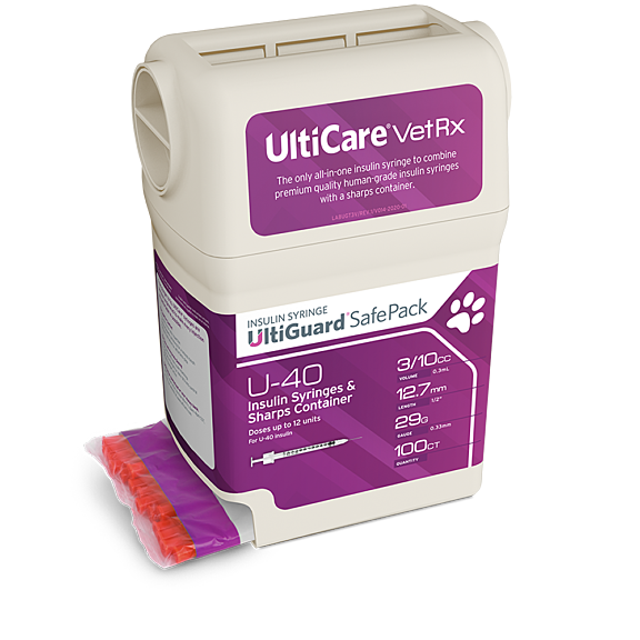 UltiMed UltiCare VetRx UltiGuard Safe Pack U 40 Insulin Syringes, 29G x