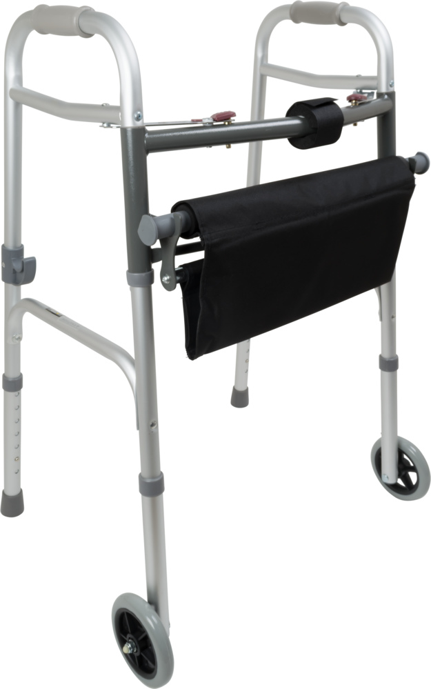 Two Button Folding Walker with Wheels and Roll-Up Seat