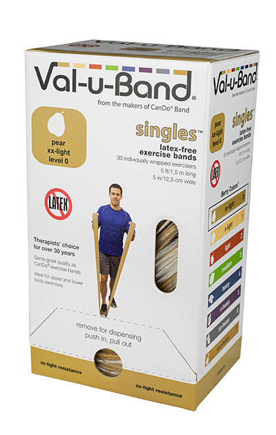 5 Foot Strip Low Powder Latex Free Exercise Bands in 30 Piece Dispenser	