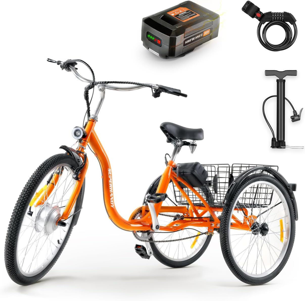 EcoRide Electric Tricycle + Bike Lock and Tire Pump Kit