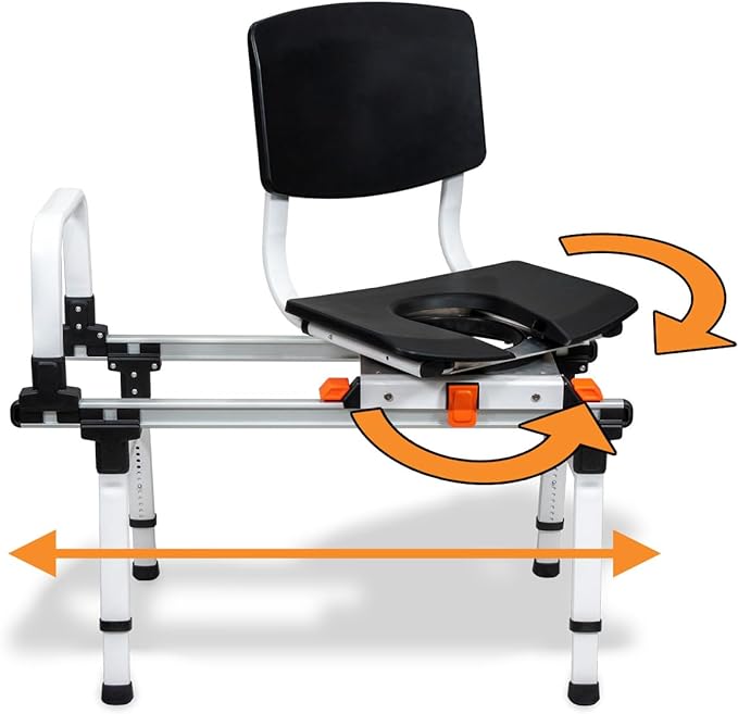 ShowerGlyde SG3 - Sliding Transfer Bench for Tight Spaces, Swivel Seat, Grab Bar, Height Adjustable