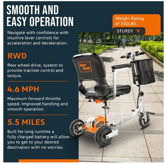 3 Wheeled Lightweight Long Range with Extra Battery Folding Mobility Scoote