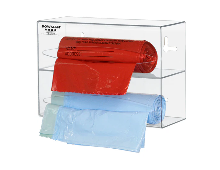 Double Bag Dispenser with Two Way Keyholes for Vertical or Horizontal Wall Mounting