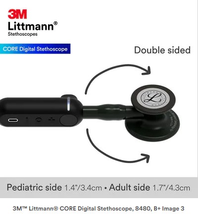 Littmann CORE Digital Stethoscope Black Chestpiece, Tube, Stem and Headset, 27 inch
