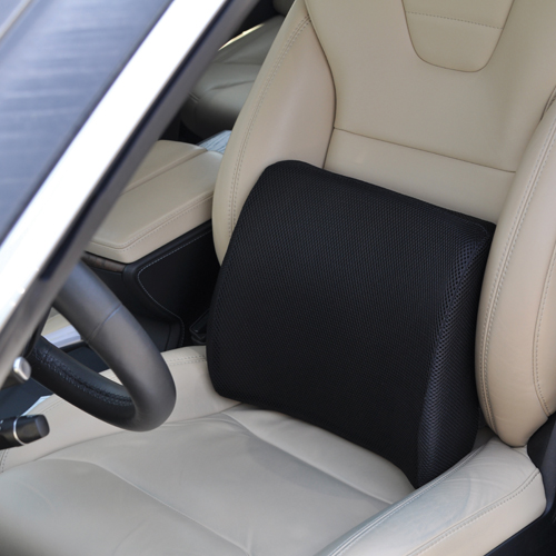 Lumbar Cushion With Straps, Black Memory Foam