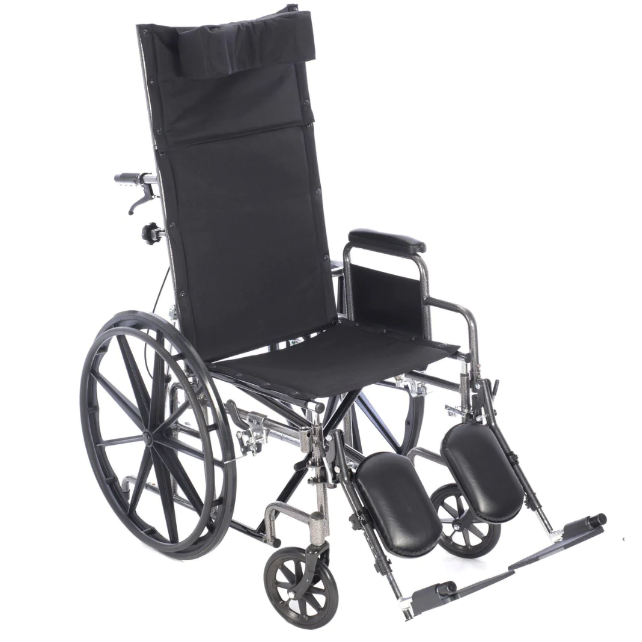 Reclining Wheelchair with Rear Anti Tippers & Elevating Leg Rests