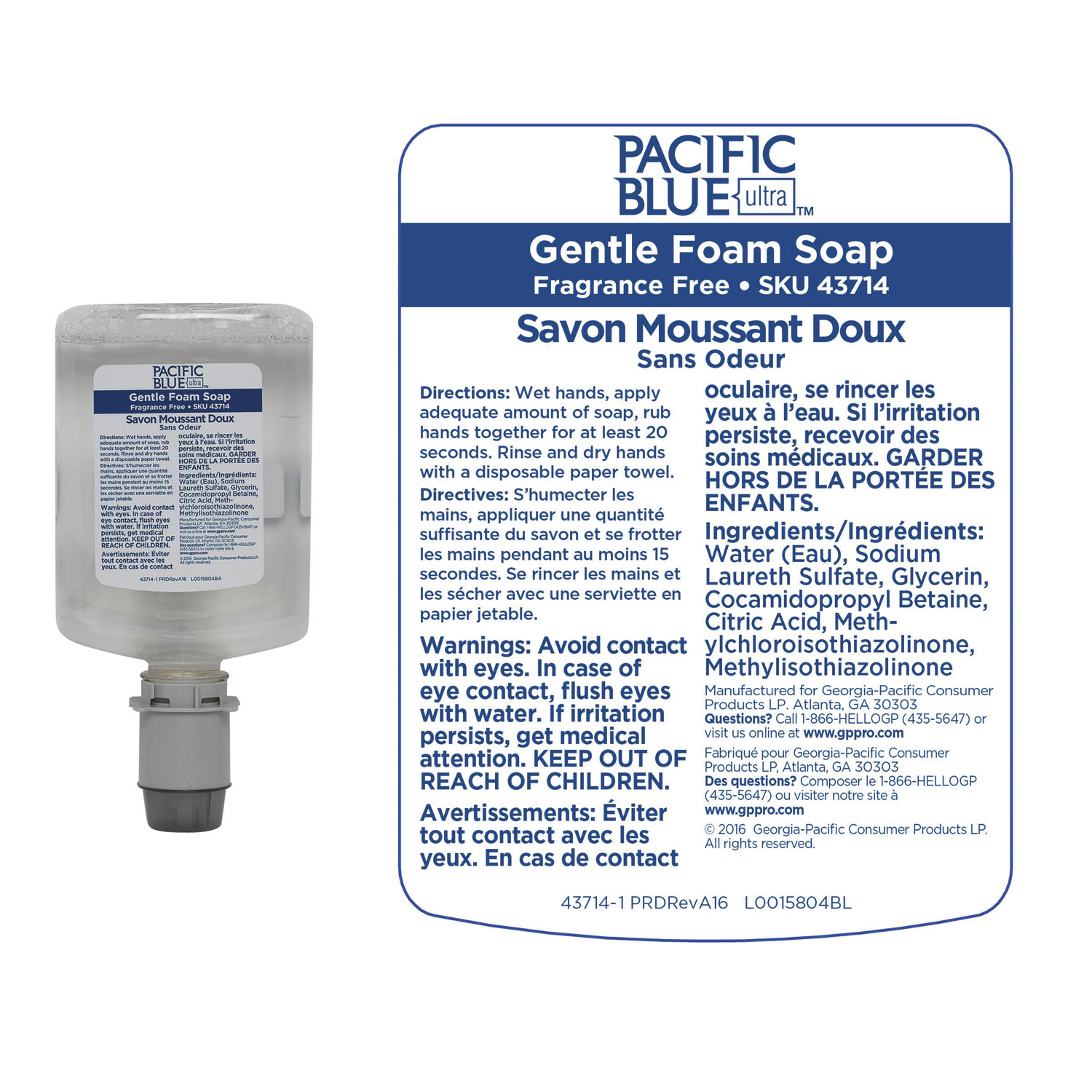 Blue Ultra 1200 mL Bottle Gentle Foam Soap Dispenser Refill