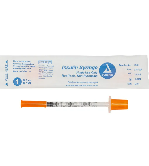 Non Safety Insulin Syringe, Individually Packaged, 0.5 cc
