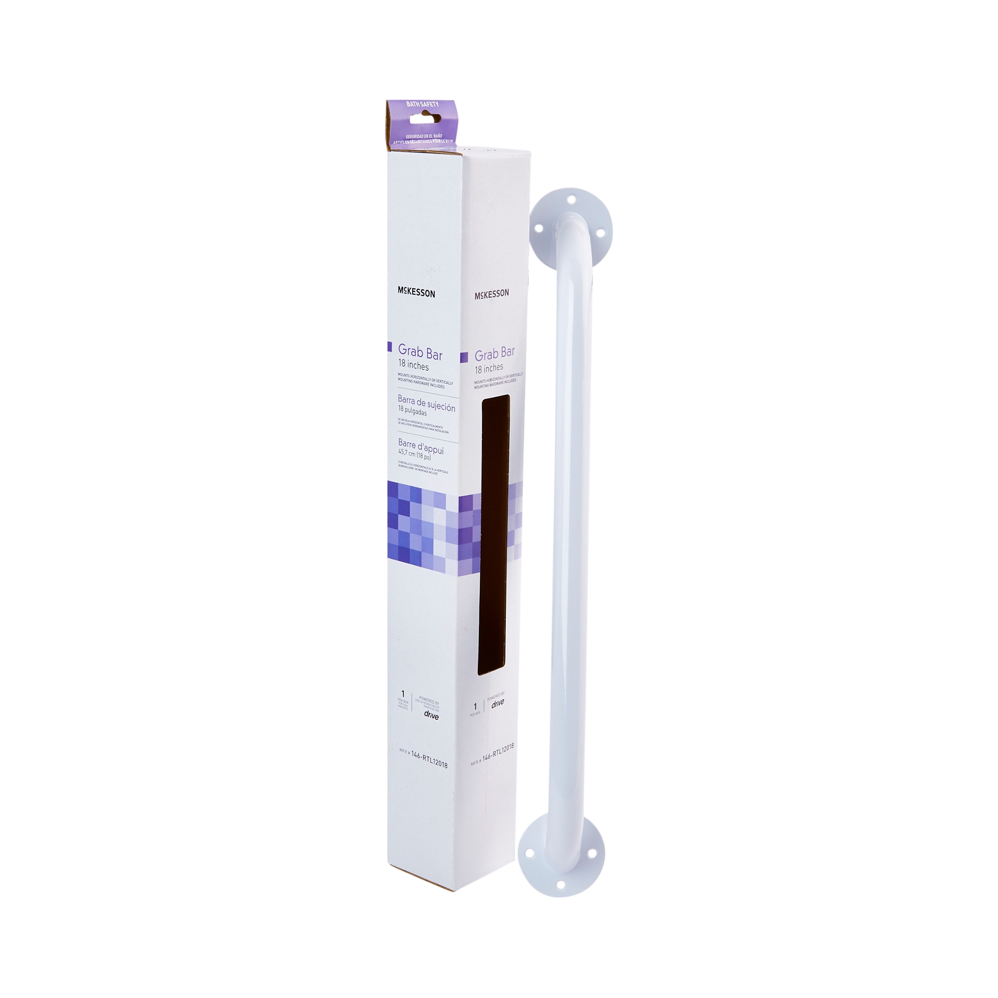 Grab Bar, 4 Screws, White Steel