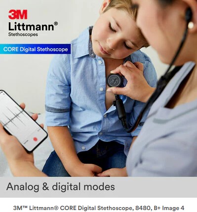 Littmann CORE Digital Stethoscope Black Chestpiece, Tube, Stem and Headset, 27 inch