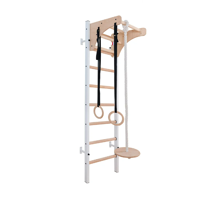 212+A204 Wall Bar with Adjustable Beech Wood and Pull Up Bar and Gymnastic Accessories