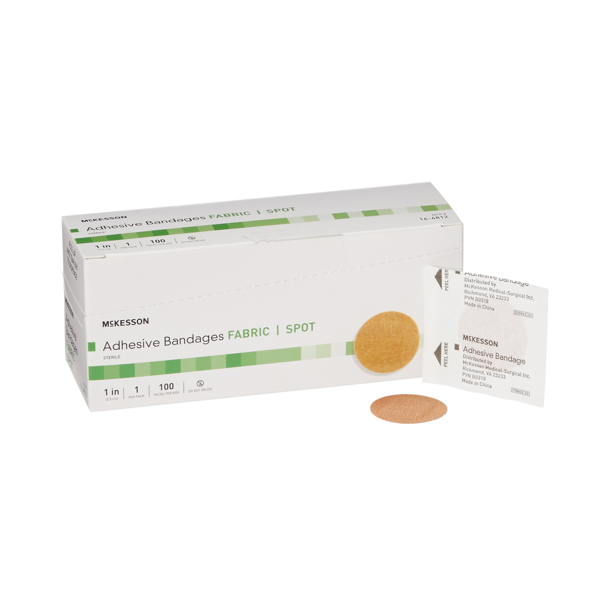 Adhesive Spot Bandage 1", Fabric, Round, Tan, Sterile