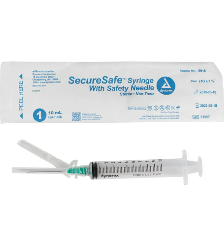 SecureSafe Syringe with Safety Needle, 3 cc, Luer Lock 