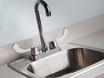Stainless Steel Sink and Gooseneck Faucet with Wing Levers